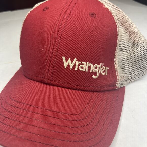 Wrangler Trucker Adjustable Hat With American Flag On Back. Red Wrangler Hat - Picture 1 of 16